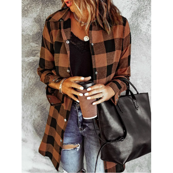 Casual retro contrast plaid jacket