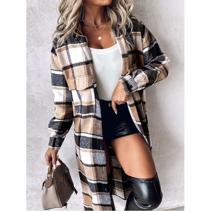 Casual retro contrast plaid long coat