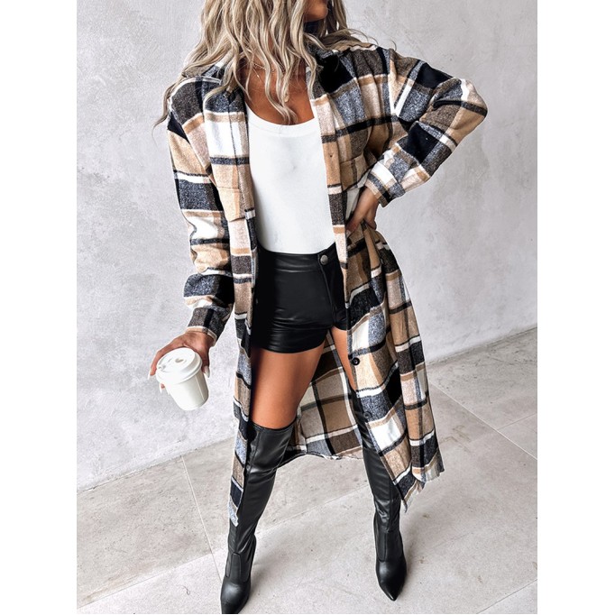 Casual retro contrast plaid long coat