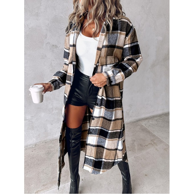 Casual retro contrast plaid long coat