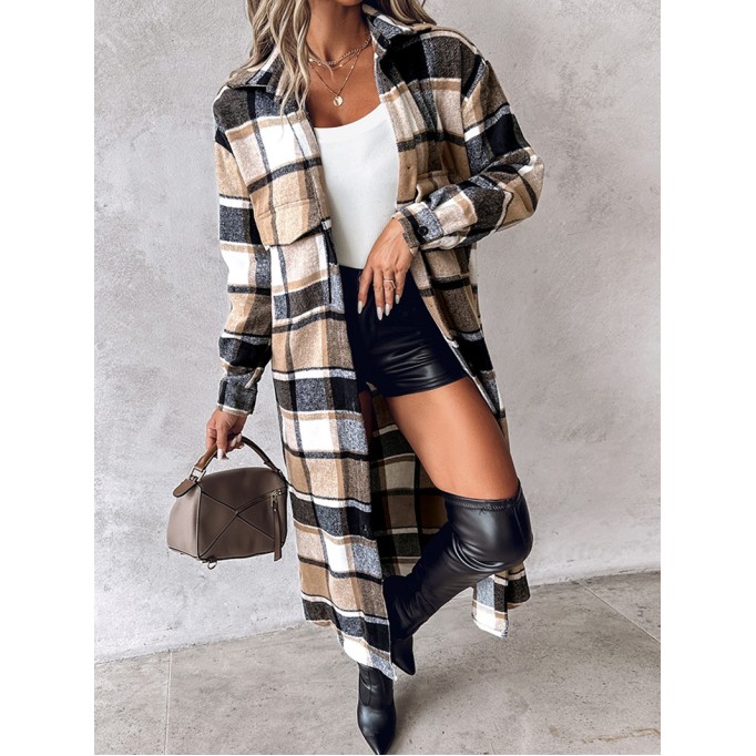Casual retro contrast plaid long coat