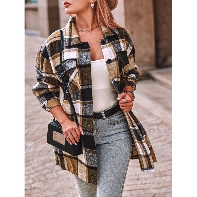 Casual retro plaid single breasted long sleeve jacket