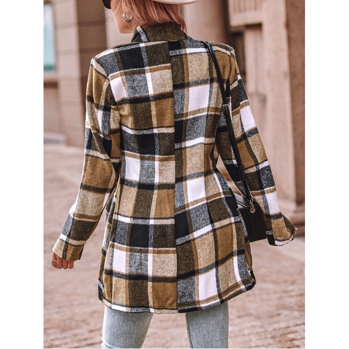 Casual retro plaid single breasted long sleeve jacket