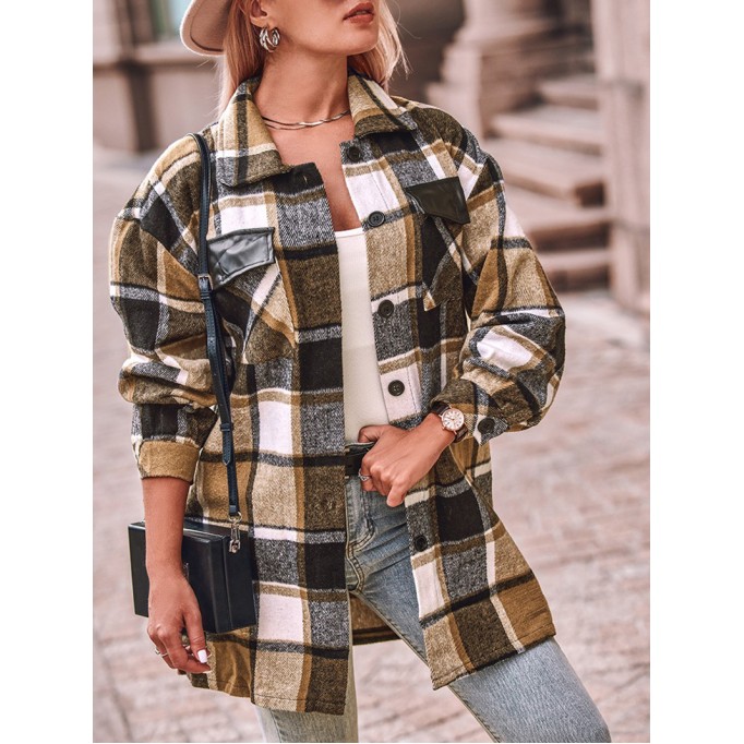 Casual retro plaid single breasted long sleeve jacket