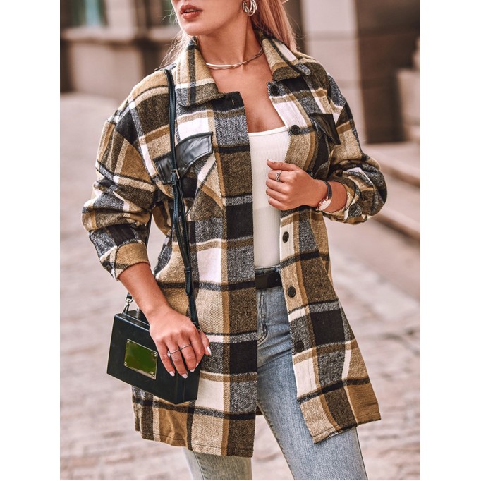 Casual retro plaid single breasted long sleeve jacket