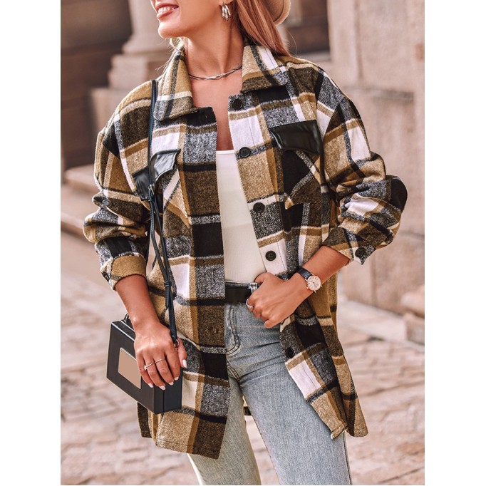 Casual retro plaid single breasted long sleeve jacket