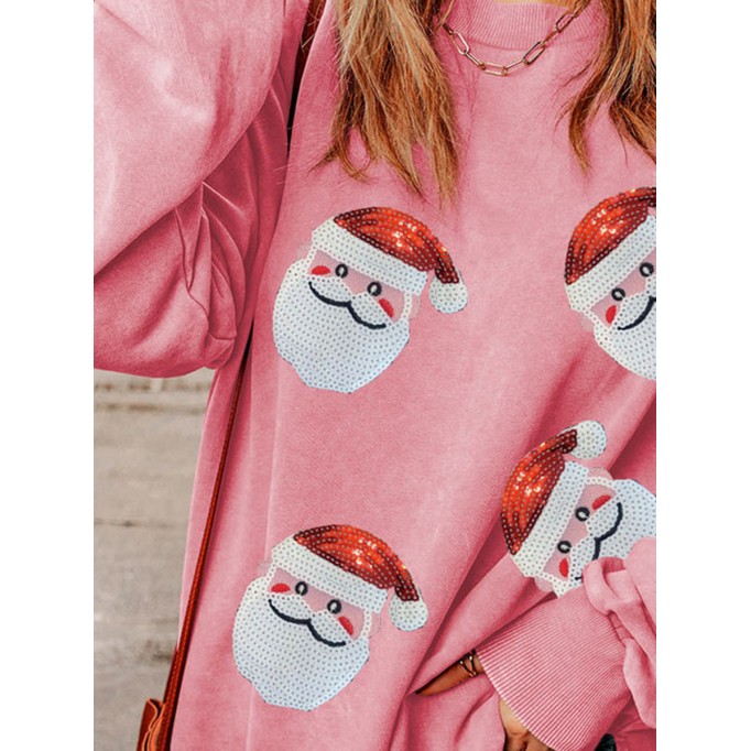 Casual Santa Claus printed pink sweatshirt