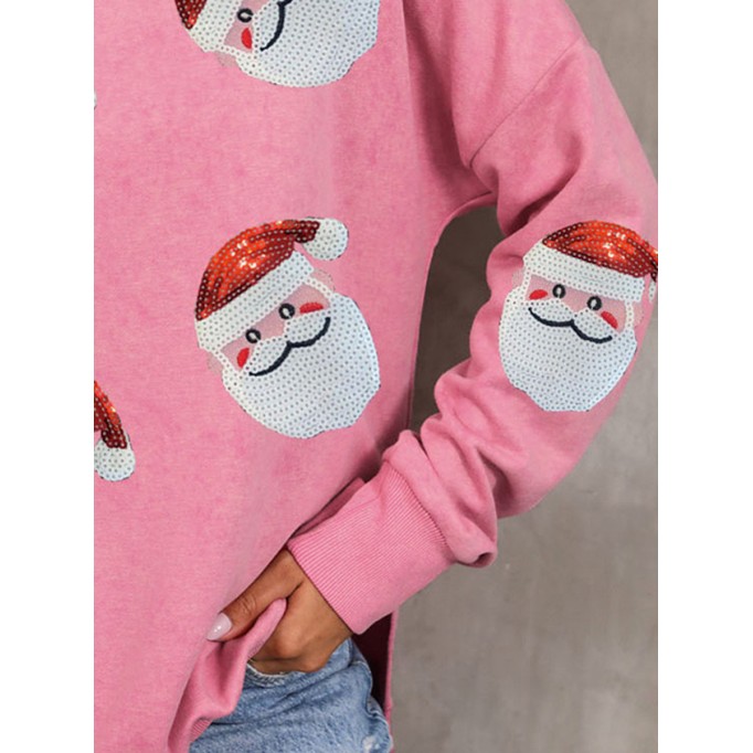 Casual Santa Claus printed pink sweatshirt