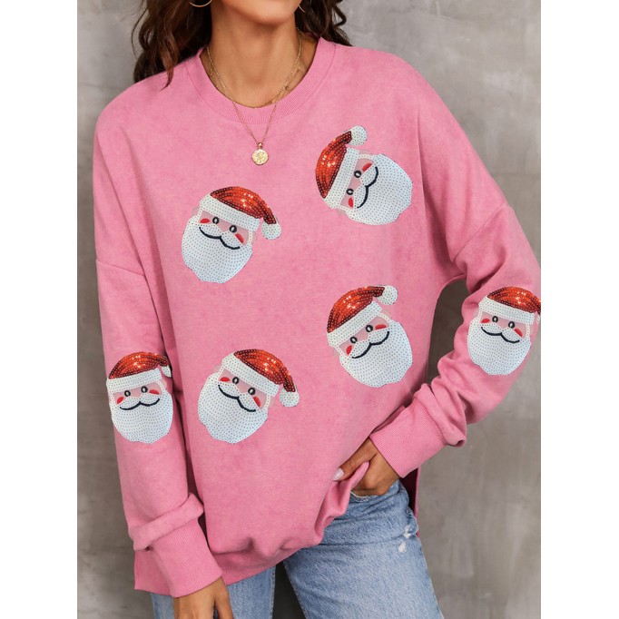 Casual Santa Claus printed pink sweatshirt
