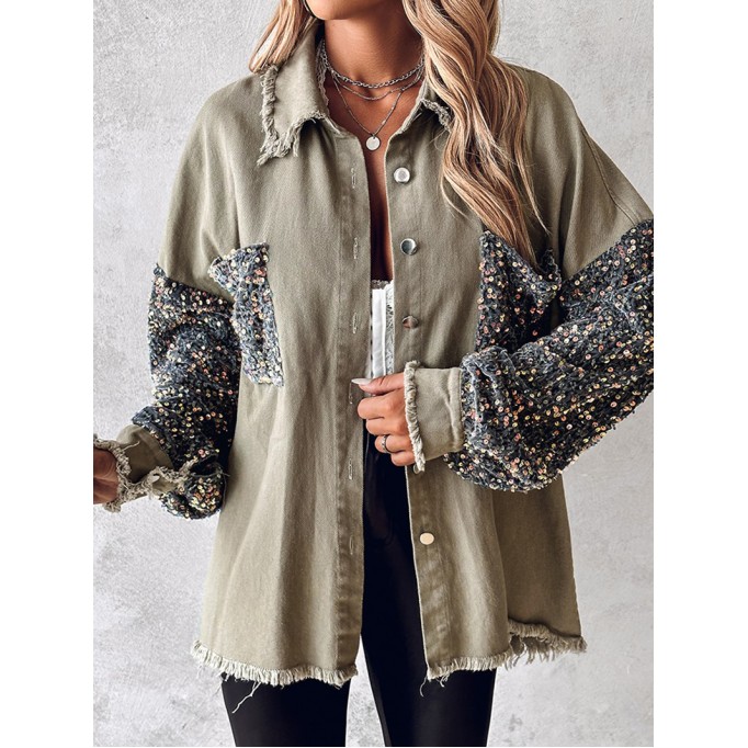 Casual sequin patchwork pocket jacket