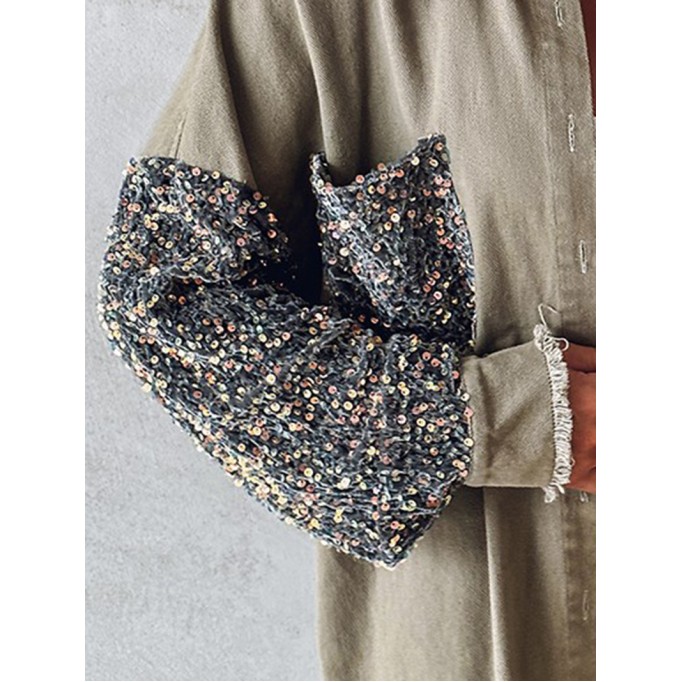 Casual sequin patchwork pocket jacket