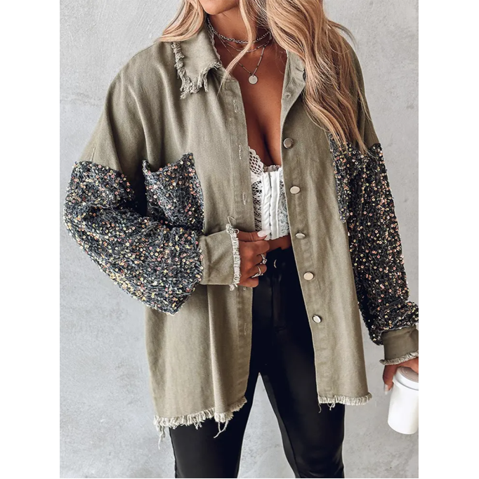 Casual sequin patchwork pocket jacket