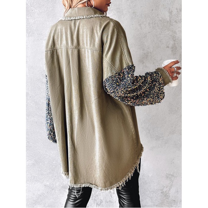 Casual sequin patchwork pocket jacket