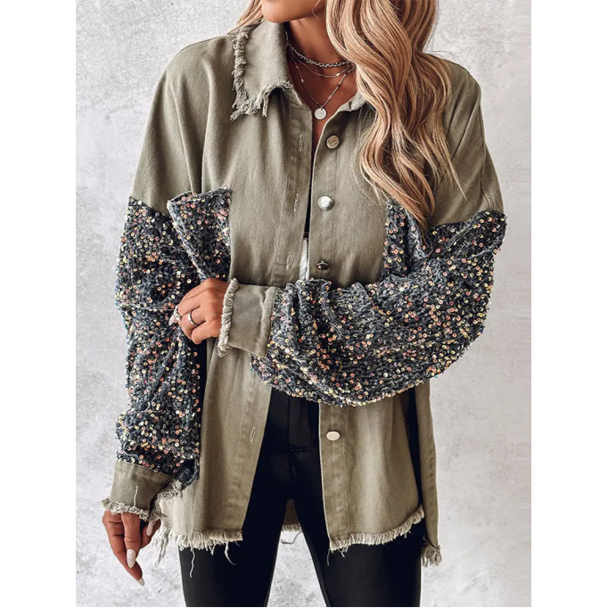 Casual sequin patchwork pocket jacket