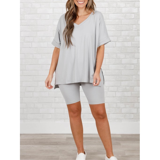 Casual slit short sleeved T-shirt shorts set