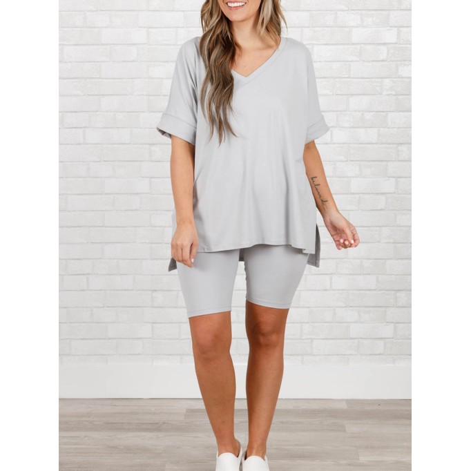 Casual slit short sleeved T-shirt shorts set