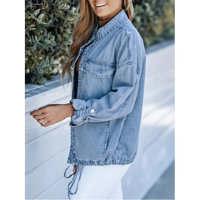 Casual solid color drawstring denim jacket