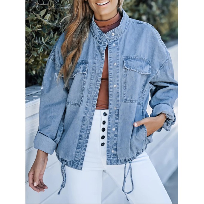 Casual solid color drawstring denim jacket