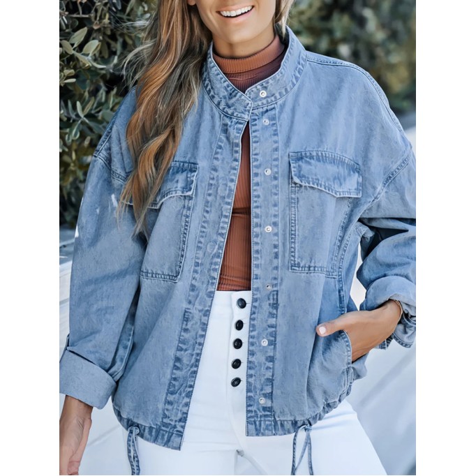 Casual solid color drawstring denim jacket