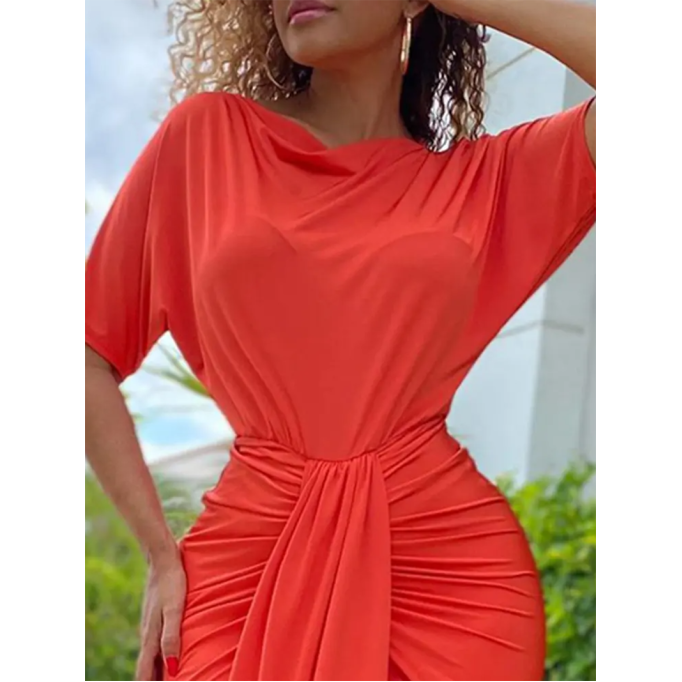 Casual solid color irregular short sleeve dress