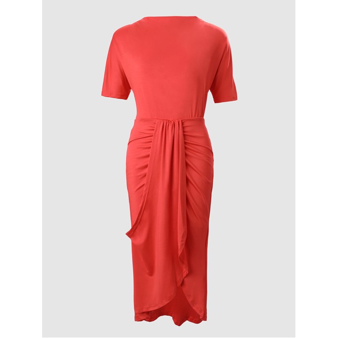 Casual solid color irregular short sleeve dress