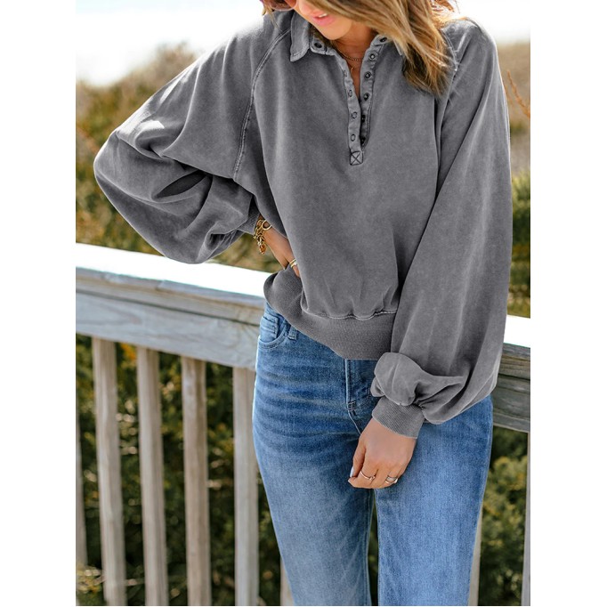 Casual solid color lantern sleeve sweatshirt