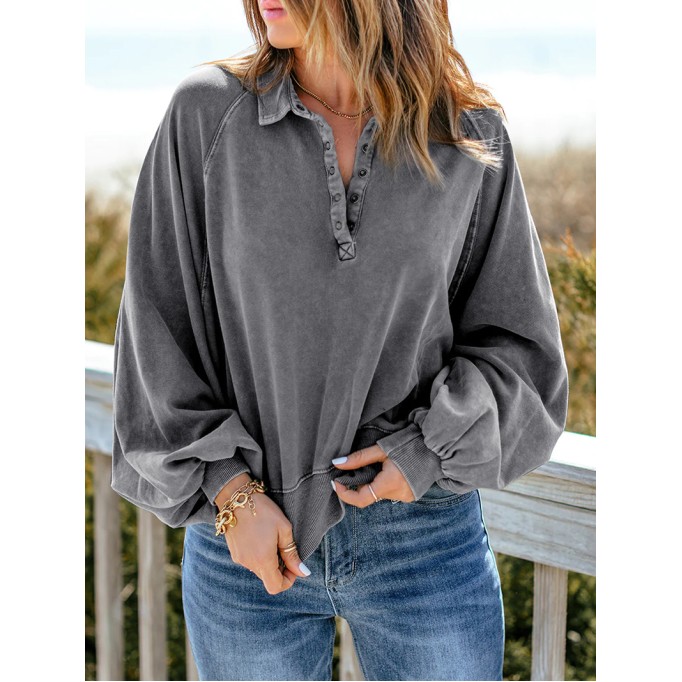 Casual solid color lantern sleeve sweatshirt