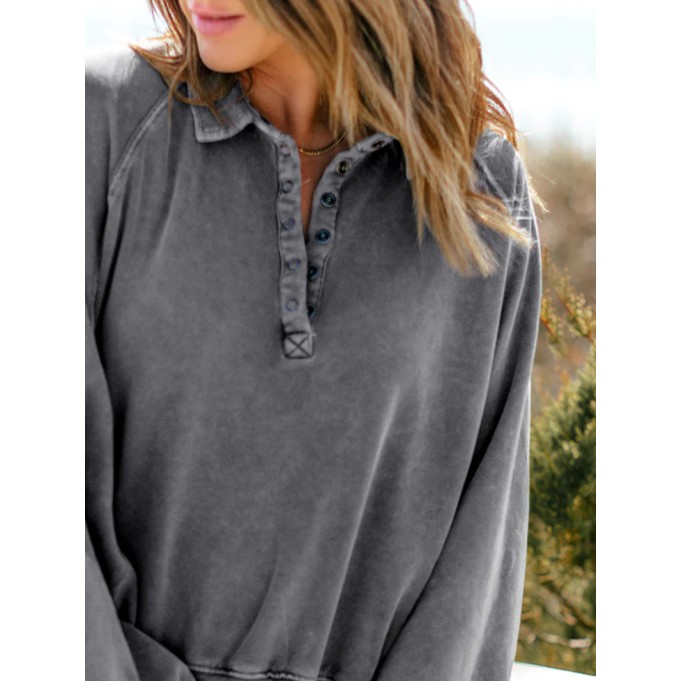 Casual solid color lantern sleeve sweatshirt