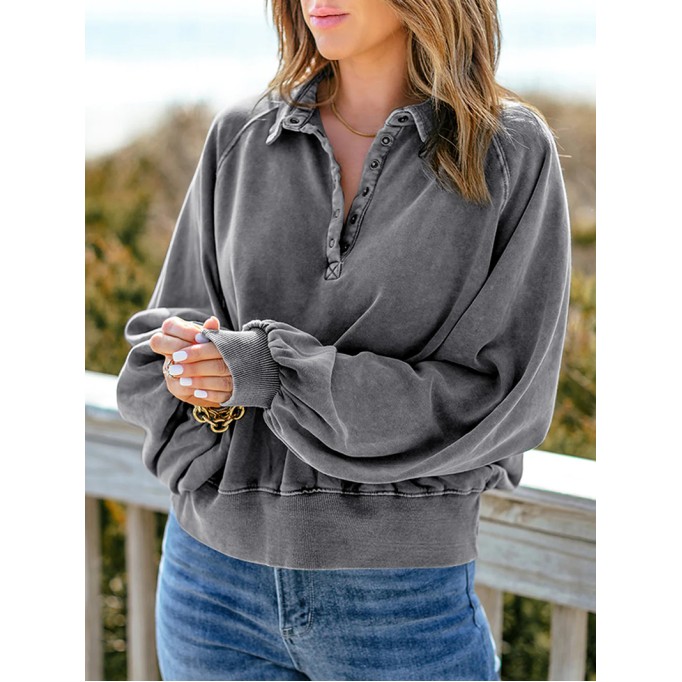 Casual solid color lantern sleeve sweatshirt