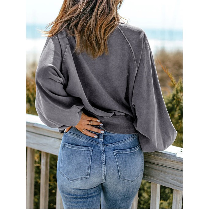 Casual solid color lantern sleeve sweatshirt
