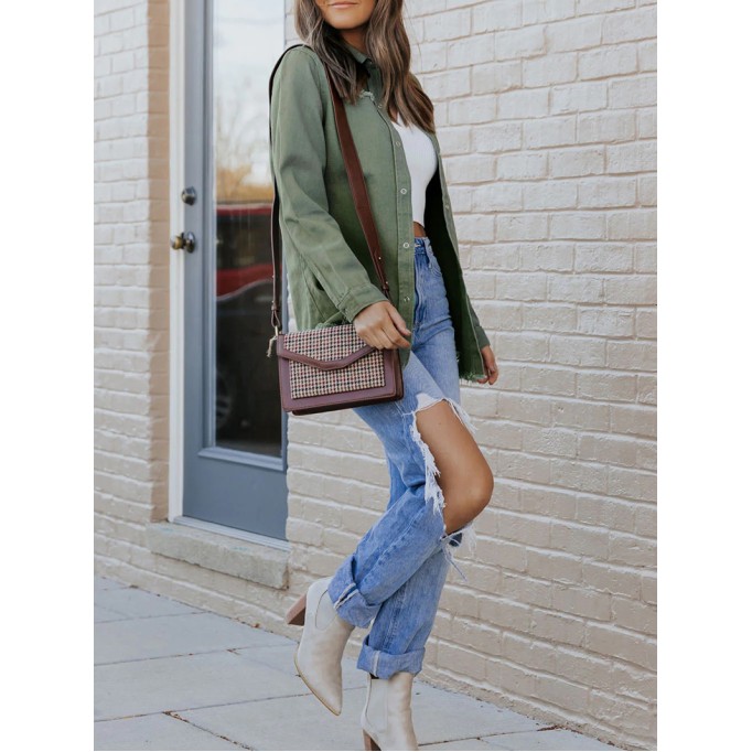 Casual solid color long sleeve denim jacket