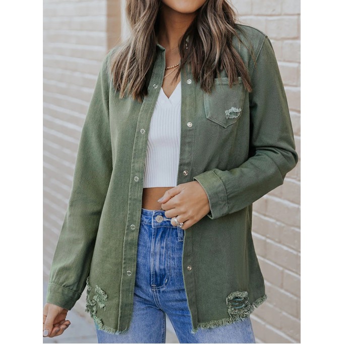 Casual solid color long sleeve denim jacket