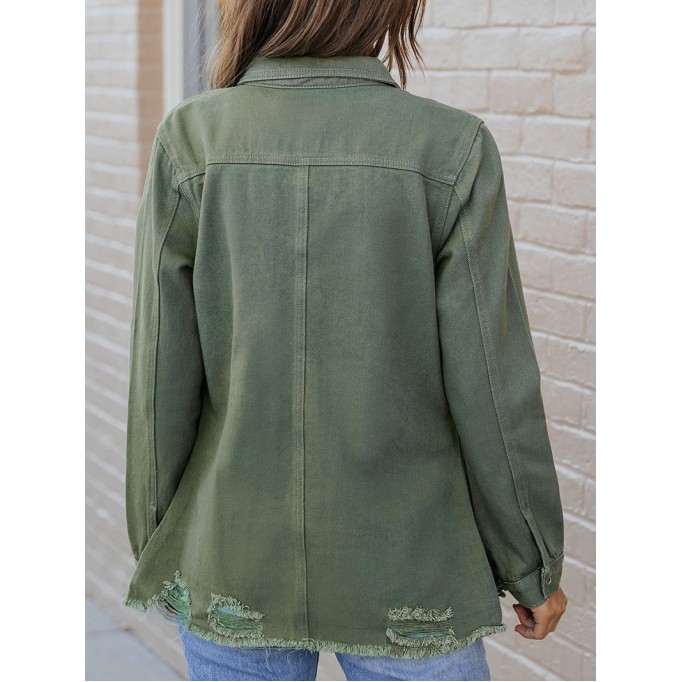 Casual solid color long sleeve denim jacket