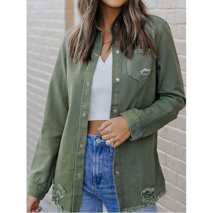 Casual solid color long sleeve denim jacket