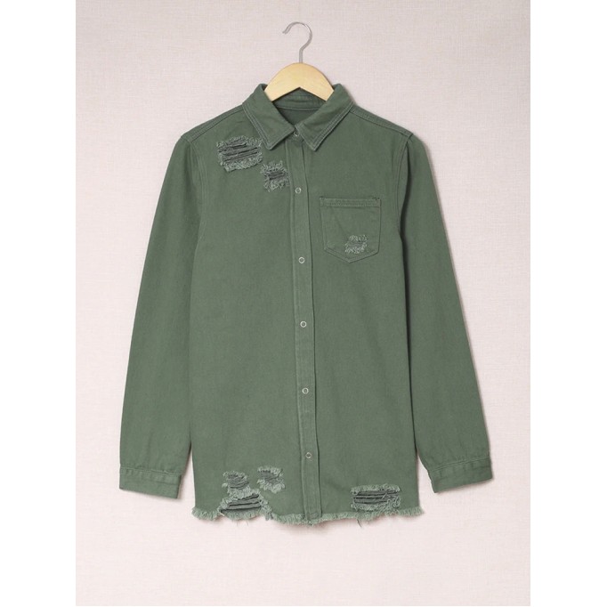 Casual solid color long sleeve denim jacket
