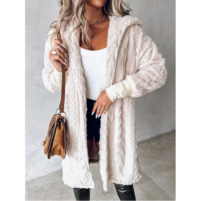 Casual solid color plush hooded coat