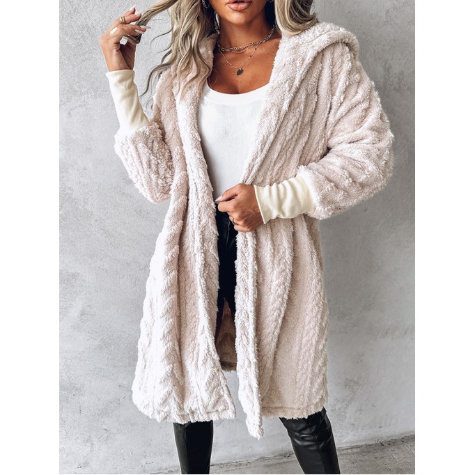 Casual solid color plush hooded coat