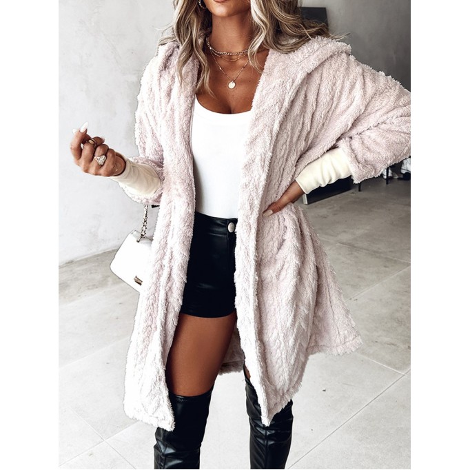 Casual solid color plush hooded coat