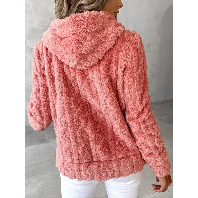 casual solid color plush hooded jacket