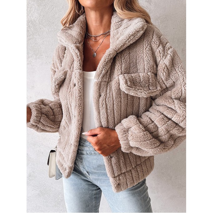 Casual solid color plush lapel jacket