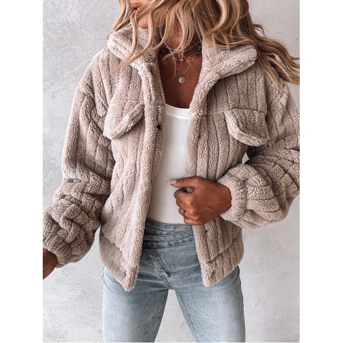 Casual solid color plush lapel jacket