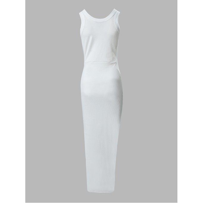 Casual solid color sleeveless drawstring dress