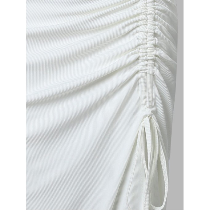 Casual solid color sleeveless drawstring dress