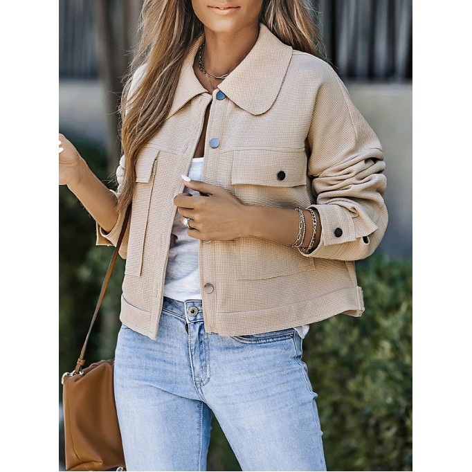 Casual solid color waffle lapel jacket