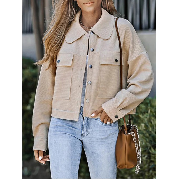 Casual solid color waffle lapel jacket