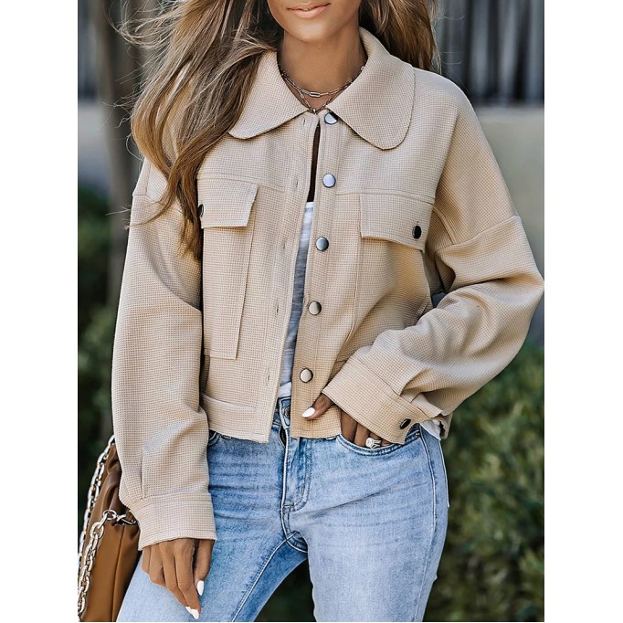 Casual solid color waffle lapel jacket