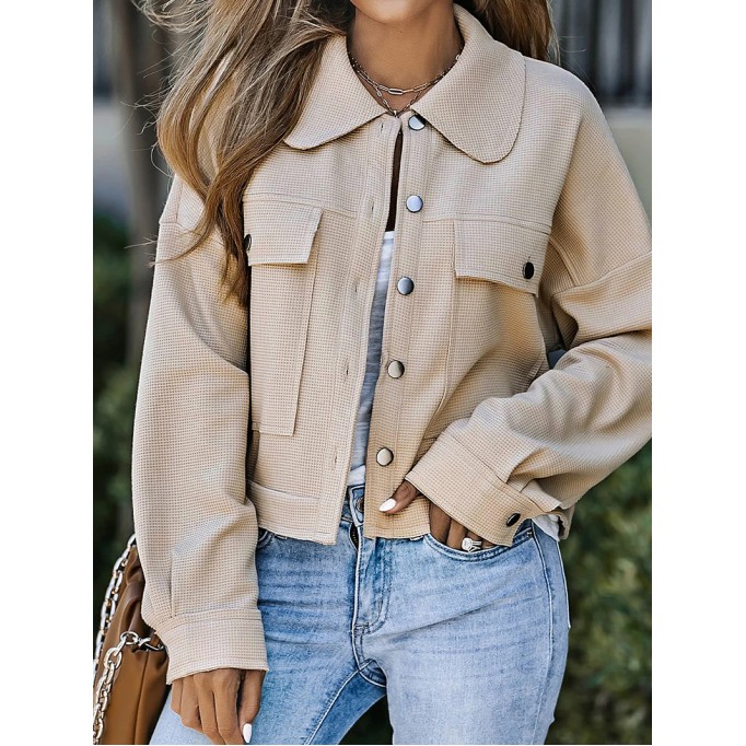 Casual solid color waffle lapel jacket