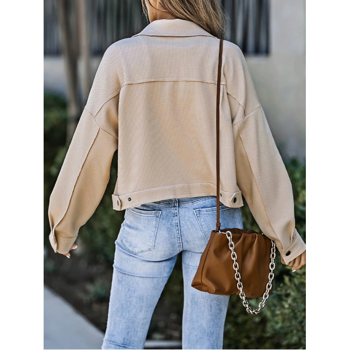 Casual solid color waffle lapel jacket