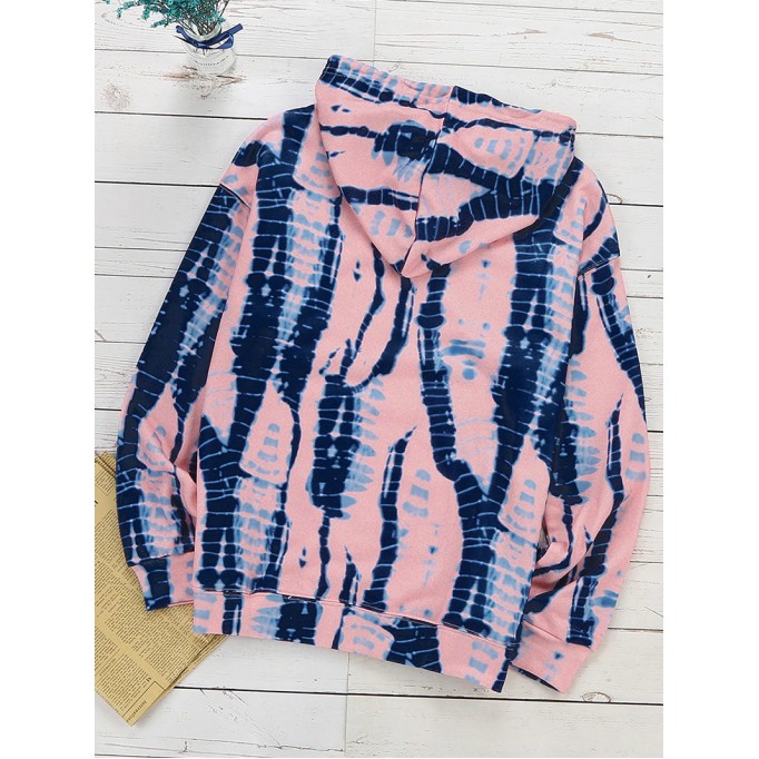 Casual Tie Dye Contrast Long Sleeve Hoodie