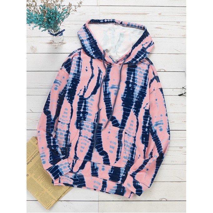 Casual Tie Dye Contrast Long Sleeve Hoodie